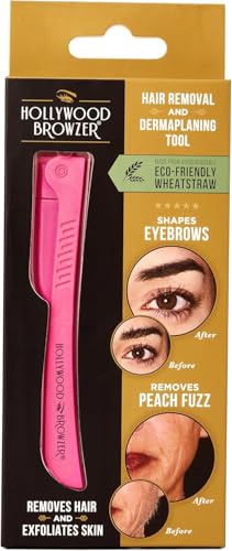 Hollywood Browzer Gesichtshaarentferner & Dermaplaning Tool für Damen, Augenbrauenrasierer, Peeling & Haarentfernung ohne Schmerzen, mit Schutzhülle, nachhaltiges Material (Pink Sapphire)