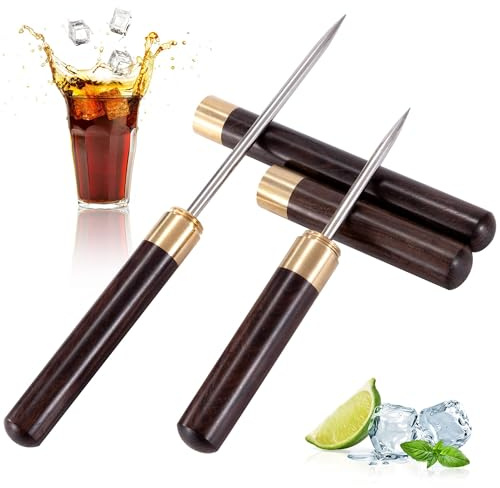 Jesustree Edelstahl Eispickel 2 Stück Eispickelwerkzeug mit Holzgriff, Pick Werkzeug Brechen von EIS rutschfest Punch Crusher für Bars Küche Picknicks Camping Restaurant Zuhause Barkeeper