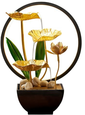 Zimmerbrunnen, Tischbrunnen Wasserfall mit LED Beleuchtung, Moderne Zen Deko mit Geräuschloser Pumpe, Moderne Zen Tischdekoration, Meditation & Entspannung, für Haus, Büro, Garten, Wohnzimmer
