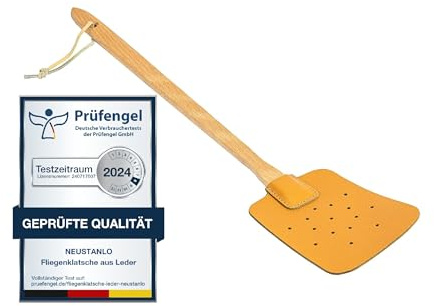 Neustanlo - Fliegenklatsche aus Leder Standard Ausführung - extra stark - mit Holzstiel und Lederband 47,5 cm