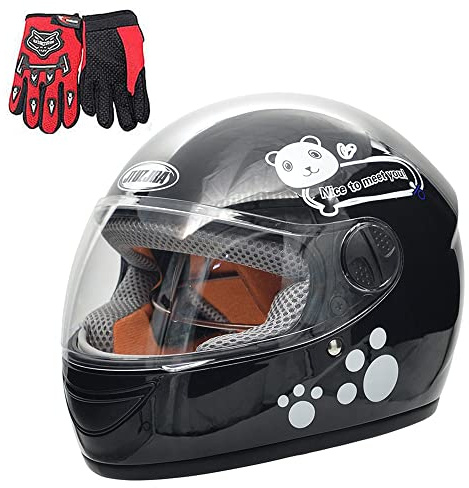 ZJRA Kinderhelm, Motorradhelm Für Kinder, Motorrad Halbhelme, Motorrad Moped Jungen Mädchen Kinder Childs, 3 Farben Style Für Wahl,Black