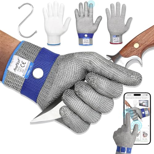 AmzFirst Schnittschutzhandschuhe küche, Leistungsfähiger Level 9 Schutz, Touchscreen Edelstahl Draht Metall Mesh Arbeitshandschuhe, Kettenhandschuh, Austernhandschuh, 1 Stück, größe 10/XL