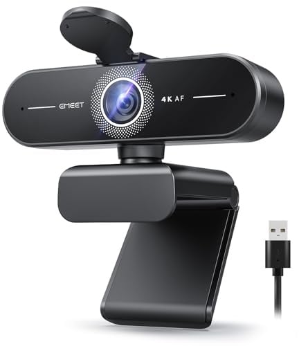 EMEET C60E 4K Webcam Streaming Gaming, PDAF Autofokus, Plug & Play PC Mac Schneller PDAF Fokus|Auto-Lichtkorrektur|Dual-Mikrofone 2.4m|Inkl. Privacy Cover|App-Option: 4K aktiv|1.5m Kabel für PC/Mac
