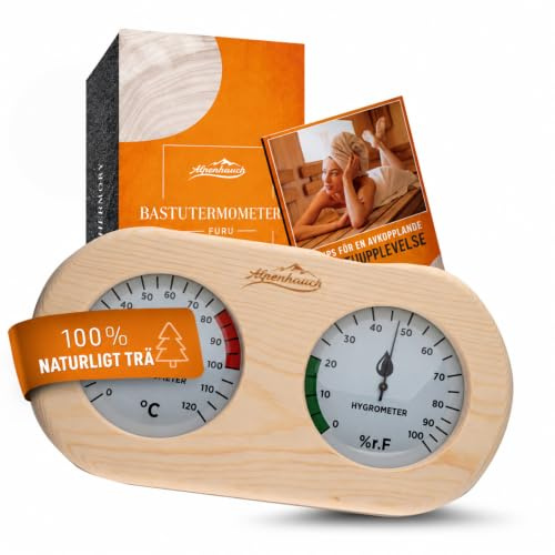 ALPENHAUCH Sauna Thermometer Hygrometer Holz [2in1 Funktion] - Besonders präzises Saunathermometer mit gehärtetem Glas - Automatische Kalibrierung - Edles Sauna Zubehör - Hygrometer Thermometer Sauna