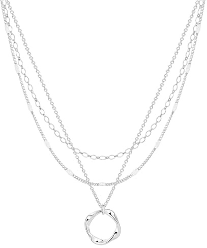 Meteorstarry Halsreif Damen Silber 925 Sterling, 3PCS Layering Lange Silberkette Kette Silber 925 Damen mit Anhänger Halsketten Chain Damenkette für Frauen