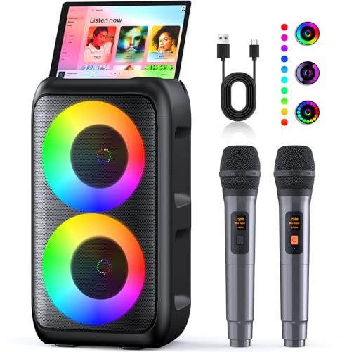 Karaoke Maschine (2026 Neu) | Karaoke Anlage mit 2 Mikrofonen Wiederaufladbaren | 2x15W Karaoke Box für Kinder | Bis zu 10 Stunden Spielzeit | Unterstützt TV/Phone/TWS/AUX | Ideal für Partys/Outdoor