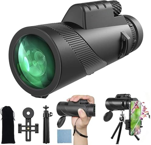 12x50 Zoom Monokular Teleskop Erwachsene, mit Smartphone Halter Stativ,Robuste Gummiarmierung,für Wildtiere Vogelbeobachtung Wandern Jagd Camping,Ideal für Naturbeobachter (dunkel M)