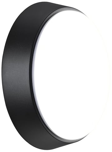 Luceco LED Eco Außenleuchte Rund, Außenlampe 10 Watt, Wandleuchte IP54 Wasserfest, Schwarz und Weiß Dekorring, EBER10S40-01