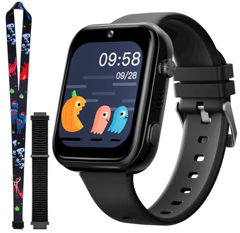 OKYUK Smartwatch Kinder mit Telefon und GPS, 4G Videoanrufe/Voice Chat/SOS/Schulmodus/SMS/Wecker, Kinder Smartwatch mit Schrittzähler Schlafen, Geschenk für Mädchen Junge (T45 Schwarz)
