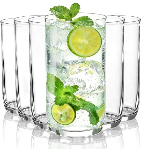 HOMQUEN 400 ml Highball-Gläser, 6 Stück Trinkgläser, PET-Klarglas-Wassergläser, Biergläser, Eiskaffeegläser, ideal für Cocktails, Whisky, Limonade, Tee, Wasser, Geschenk