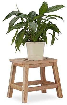 Relaxdays Tritthocker Holz, Fußbank aus Naturholz, niedriger Blumenhocker für Töpfe, HBT: 25,5 x 29,5 x 22 cm, natur