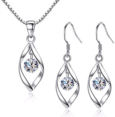 Zolkamery Schmuckset Silber 925, Twist Halskette & Ohrringe Ohrhänger Set | Sterling Haken Damen Schmuck Set Silberkette & Ohrringe Hängend mit AAAAA Zirkonia für Mädchen Frauen