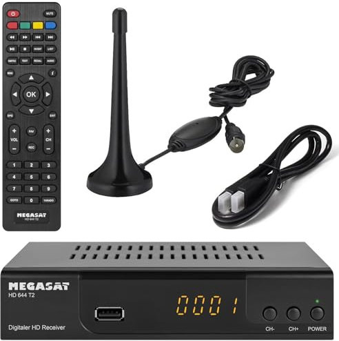 Megasat T644 DVB-T2 Receiver + aktive Zimmerantenne, HDTV für frei Empfangbare DVB-T2 Sender + netshop 25 HDMI Kabel