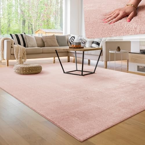 Paco Home Moderner Kuscheliger Wohnzimmer Teppich Kurzflor waschbar flauschig Weich Einfarbig Felloptik zeitlos stilvoll rutschfest pflegeleicht, Farbe:Blass Rosa, Größe:120x160 cm