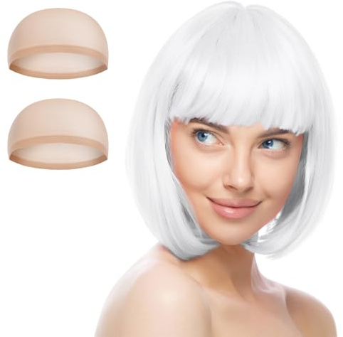 Aomig Kurze Bob Perücke, 2/3/4Pcs Bunte Neon-Bob-Perücke, Pony-Perückeen | Perücken Haarteile Cosplay für Nachtclub/Tanzen/Karneval/Fasching Motto Party Halloween Dekorationen