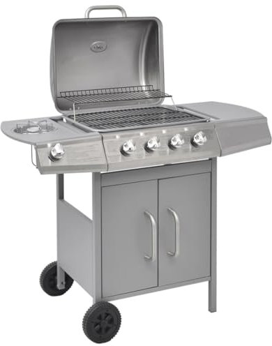 vidaXL Gasgrill 4+1 Flammen Silbern