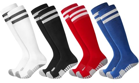 Utensilsto 4 Paar Kinder Fußball Stutzen Fußballsocken 30-37 Fußball Fussball Socken Sportsocken Trainingssocken für Jungen Mädchen