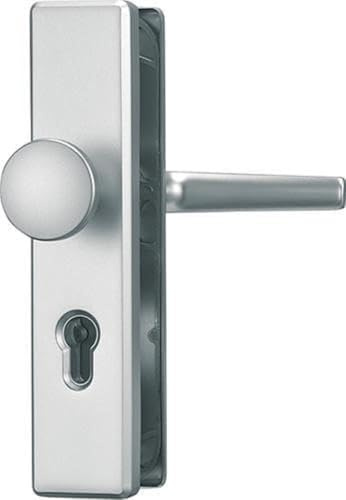 ABUS Türbeschlag KLS114 - für Wohnungstüren mit 72 mm Abstandsmaß - Türgriff innen, Türknauf außen - für nach links und rechts öffnende Türen - VdS anerkannt - F1 (Aluminium Natur)