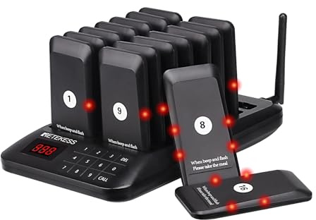 Retekess TD157 Rufsystem Gastronomie, Pager Rufsystem, 16 Pagers | für Restaurants, Bar, Imbisswagen, Draußen 500M, 300mAh Akku, mit Vibration, 998 Kanäle