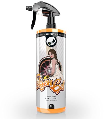 Nuke Guys Felgengel Felgenreiniger, 1L Sprühflasche mit Canyon Sprühkopf, Farbumschlag, pH neutral für Alufelgen, Stahlfelgen und Radkappen geeignet, sanft und kraftvoll, entfernt Bremsstaub &Flugrost