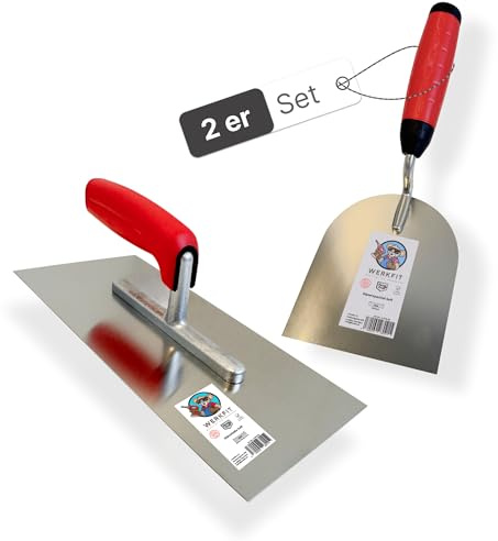 WERKFIT Profi Glättekelle Set inkl. 100mm Gipserspachtel - Rostfreie Glättspachtel aus Edelstahl -Ergonomische Putzspachtel mit Softgriff (Glättekelle Set 100mm)