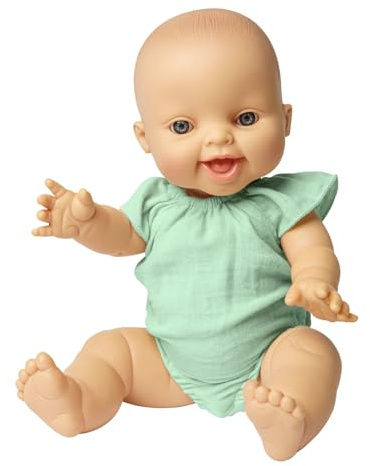 Heless 54030 - Mädchen-Babypuppe Gordi von Paola Reina, mit Musselin-Body, mit Rüschen in Mint, aus 100 Prozent Bio-Baumwolle, Puppe in der Größe 34 cm