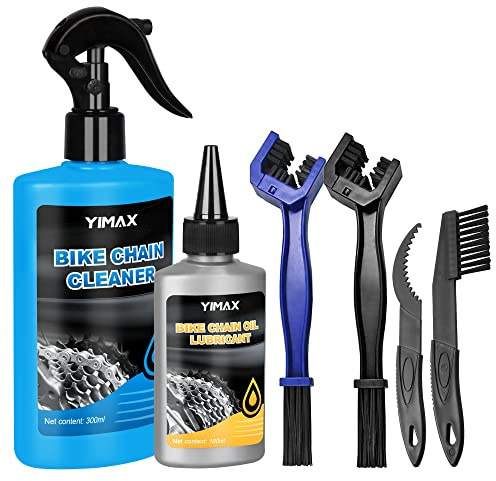 Fahrrad Reinigungsset, YIMAX 6 in 1 Fahrrad Kettenreiniger Set, Kettenreiniger Fahrradkette, 100ml Fahrradkettenöl und 300ml Fahrradreiniger,Fahrradreiniger mit Reinigungsbürste für Alle Fahrrädern
