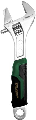 HPMAISON 4 IN 1 Schraubenschlüssel Verstellbar Rohrzange Rollgabelschlüssel Einmaulschlüssel aus Chrom-Vanadium Stahl mit Gummigriff, Länge: 8 / 210 mm (max. 35 mm Maulweite), Grün
