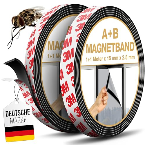 MYMIND® Magnetband A+B Selbstklebend für Fliegengitter & Vorhänge mit 3M Kleber - Starkes Magnetklebeband für Maximale Haftung - Magnetisches Klebeband 1x1