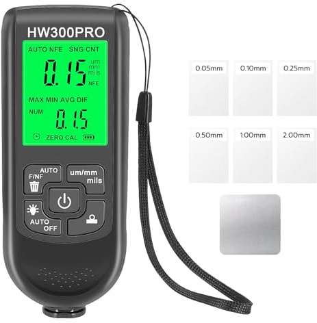 7JI Schichtdickenmessgerät Lackschichtenmesser Lacktester HW-300PRO, Automobil-Beschichtungsdickenmesser 0-2000um, mit LCD-Display, ultrapräzise Auflösung 1um, FE/NFE-Beschichtungsmessung