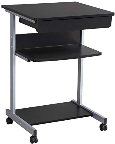 Yaheetech Schreibtisch Computertisch auf Rollen 79 x 56 x 51cm Schwarz | Schreibtisch mit Schublade & Ablage für Ordnung, stabiler PC-Tisch, fürs Homeoffice & Schlafzimmer