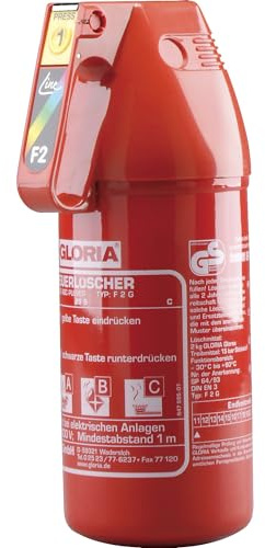 GLORIA | Pulver-Kompakt-Feuerlöscher | Inhalt 2 kg | Brandklasse A+B+C | Inhalt 2 kg, Brandklasse A+B+C