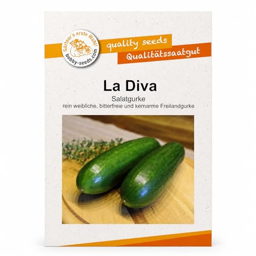 Bobby-Seeds Salatgurke La Diva Gurkensamen, ca. 15 Korn, kernarm & bitterfrei, 12–15 cm Früchte, ertragreich & krankheitsresistent