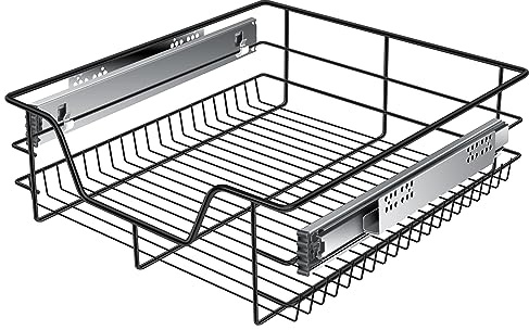 KESSER® Teleskopschublade 50cm Schrankbreite verchromt aus Edelstahl Schubladeneinsatz für Küchenschrank Korbauszug Schrankauszug, Schwarz