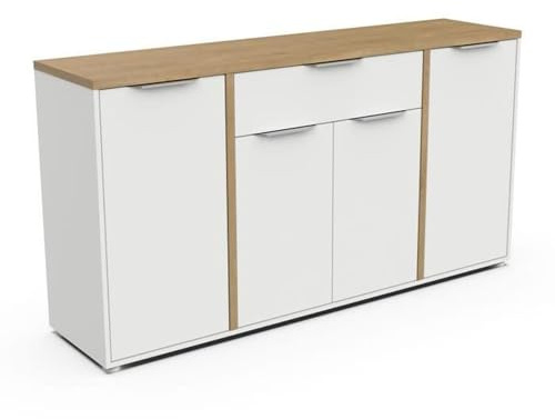 Demeyere Sideboard, Weiß und Eiche, 160,7 x 39,6 x 85,6 cm