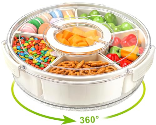 YIYICO Snackbox mit Fächern Snackteller mit Deckel Snack Spinner 12Inch | Snack Box Snackschale Snacktablett Snackdose Organizer Groß Snack Aufbewahrungsbox Drehbar Box für zb Süßigkeiten Obst
