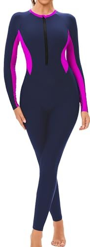 SEAUR Damen Ganzkörper-Neoprenanzug Einteiliger Reißverschluss vorne Volle Abdeckung Surfen Badeanzug Langarm Rash Guard Badebekleidung