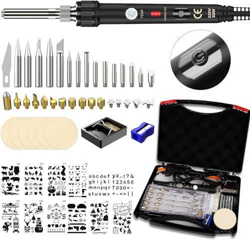 ockered Brandmalerei Lötkolben Set, ockered 52 in 1 Brandmalkolben, 60W Lötstation Temperatur 150 C-450 C Regelbar für Holz, Leder Gravieren, Skulptur Holzbrandmalerei Profi Hobbybastler