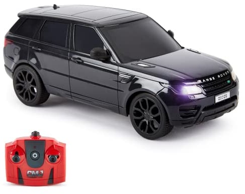 CMJ RC CARS Range Rover Sport Offiziell Lizenziertes ferngesteuertes Auto 1:24 mit funktionierenden LED-Lichtern, funkgesteuerter Supersportwagen (Schwarz)