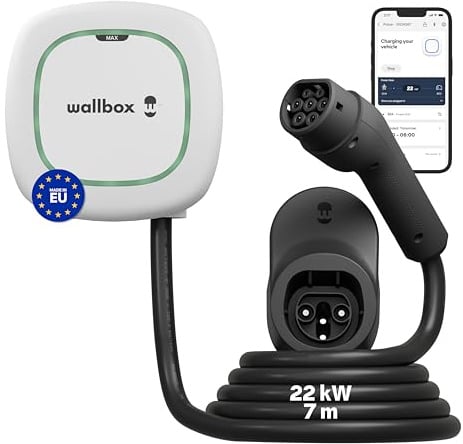 Wallbox Pulsar Max 22kW für Elektroauto, Ladegerät für EV/PHEV, 5m Kabel | Max 32Amp, Smart EV Ladegerät Typ 2 mit App, WiFi & Bluetooth, EV Charger
