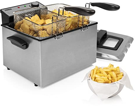 Princess Fritteuse – 3270 Watt, 5 Liter, Thermostat, 3 Frittierkörbe, Kaltzone, 6-7 Personen, 185000, Grau, Metall