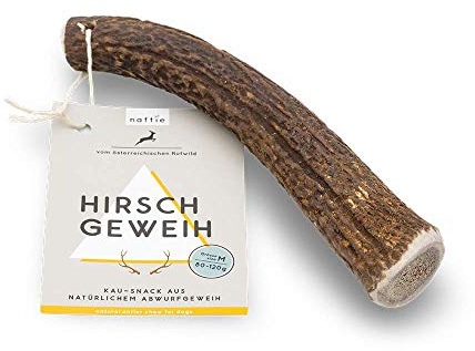 naftie Hirschgeweih ganz Geweihstück S für kleine Hunde & Welpen | Geweih Kausnack vom Rothirsch, Kauspielzeug, Zahnpflege & Zahnstein, mineralstoffreich, geruchsarm & langlebig
