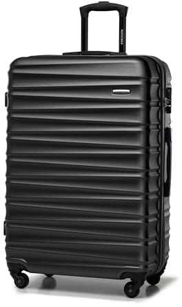 WITTCHEN Reisekoffer Groß Rollkoffer Trolley Großer Koffer Check-In Gepäck Hartschale aus ABS 4 Spinner-Rollen Zahlenschloss Groove Line Größe L schwarz Lufthansa/Eurowings/Ryanair