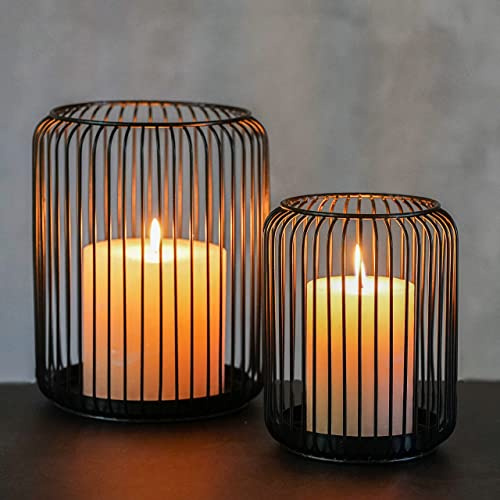 draadwerk® Große Windlichter 2er Set | Kerzenständer Metall Schwarz | Kerzenhalter Groß Oval | Schwarze Dekoration | Deko | Deko Windlichter aus Draht (Schwarz)