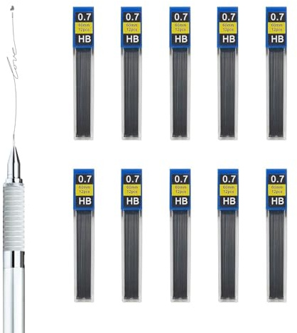 CAISYE 120 Bleistiftminen 0,7 mm Bruchsichere, Hochwertige Harzmine, 10 Sets mit je 12 Minen, Kunststoff-Aufbewahrungsbox, Skizzieren, Zeichnen