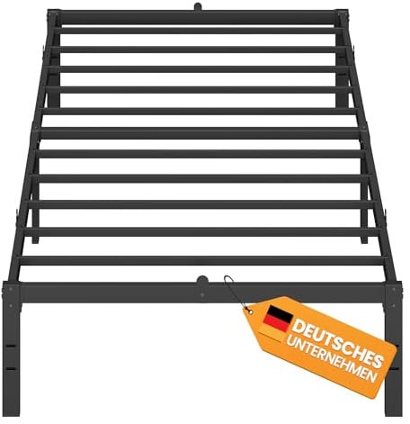 VASAGLE Einzelbettgestell, Bett, 90 x 200 cm, Metallbett, Bettrahmen, Unterbettaufbewahrung, modern, Gästebett, einfacher Aufbau, tintenschwarz RMB132B01
