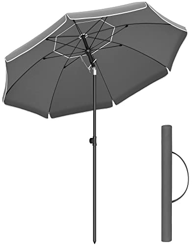 SONGMICS Sonnenschirm 200 cm, Sonnenschutz, UPF 50+, Strandschirm, beidseitig um 30° knickbar, höhenverstellbar, mit Tragetasche, für Balkon, Garten, Terrasse, Strand, ohne Ständer, grau GPU065G01
