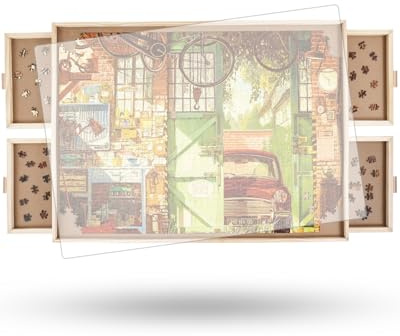 2000-Teile-Drehbares Puzzlebrett mit Schubladen und Abdeckung, 102 x 72,4 cm Tragbarer Holz-Puzzletisch für Erwachsene, Lazy Susan Drehbrett, Geburtstagsgeschenk für Mama