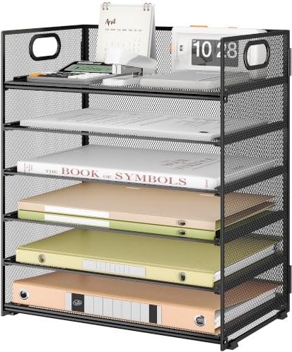 VITVITI Schreibtisch Organizer, 6 Ebenen Briefablage, Stapelbare Aktenhalter, Ablagefächer mit Griff, Bürobedarf für A4 Dokumentenablag, Papier, Buch, Magazin (Schwarz)