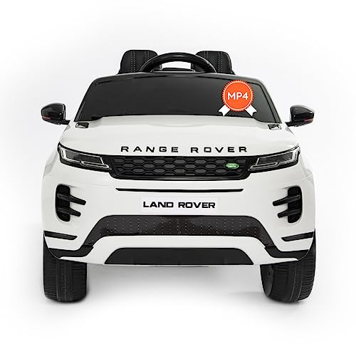BabyCar Range Rover Evoque | Kinder Auto Elektro 12V mit 2×35W Motoren | Kinder Elektroauto mit Fernbedienung, Ledersitz, Türen zum Öffnen, MP4/USB | Offiziell Lizenziertes | Weiß